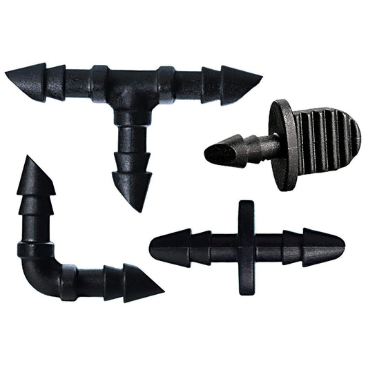 Orbit 67431 1/4" Barb 30-Piece Drip Irrigation, Drip Fitting Assortment, 10 Couplings, 10 Plugs, 5 Tees, and 5 Elbows