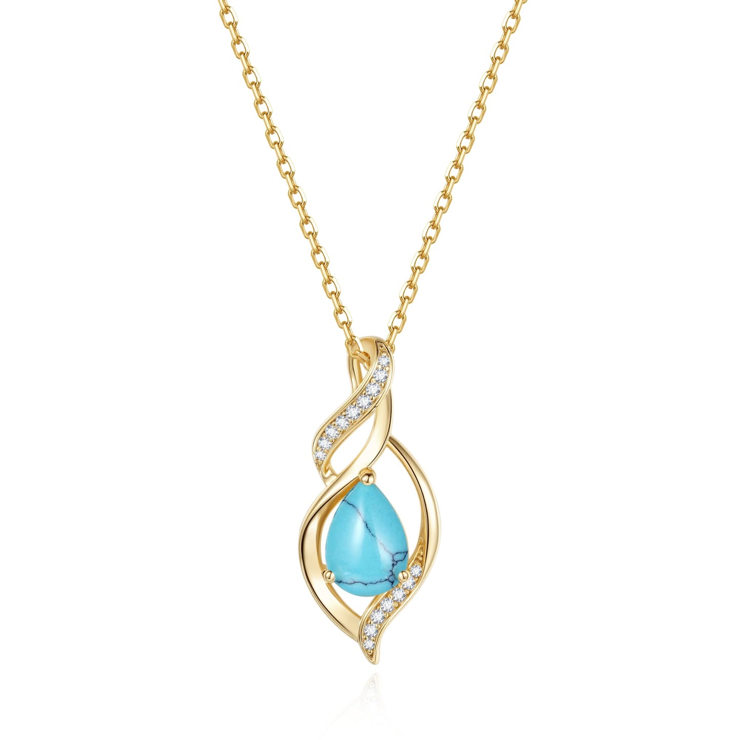 FANCIME 14K Gold Plated December Birthstone Necklace for Women Turquoise Teardrop Necklace Sterling Silver Infinity Love Birthday Gifts for Mom Women, 16"+2" Inches