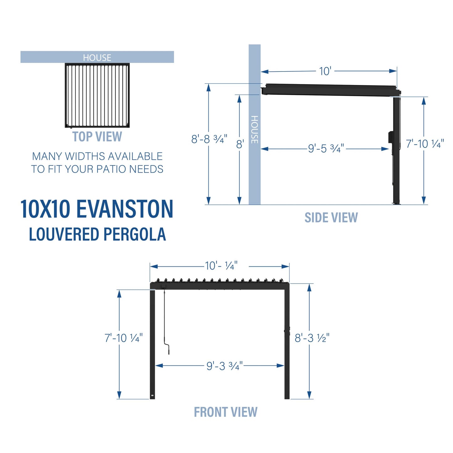 Backyard Discovery Evanston 10'x10' Galvanized Steel Wall-Mounted Louvered Pergola Kit with Adjustable Roof, Shade, Rain Protection, High-Wind Rating, PowerPort, Gutter System for Outdoor Patio, Deck