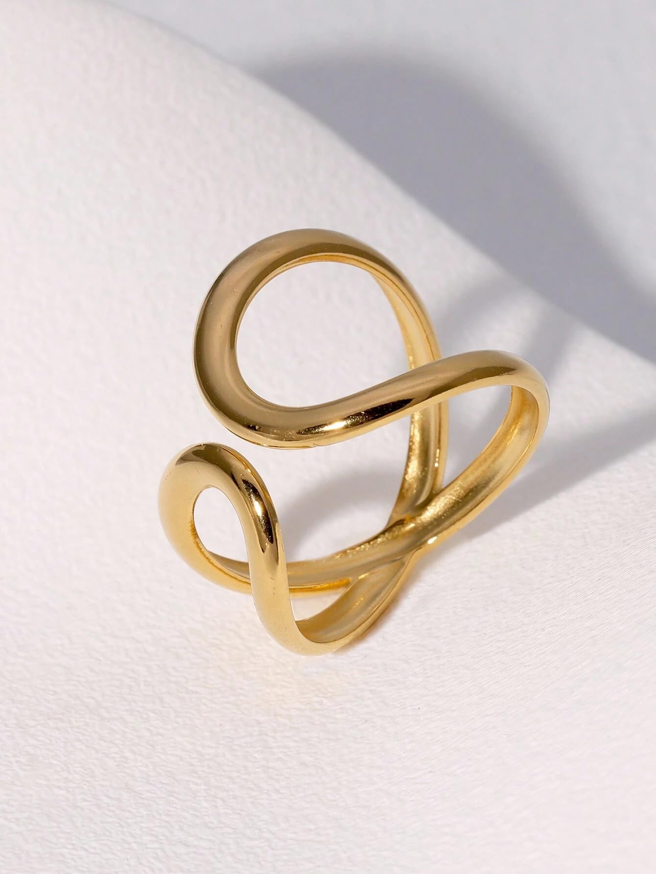 AIETUE Chunky Rings For Women, Gold Silver Thumb Ring Asymmetrical Wavy Curve Ring Adjustable Non Tarnish Dainty Stainless Steel New Year Anniversary Birthday Jewelry Gift (Voguish-Gold Gen 2)