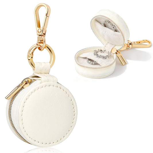 Aiokuo Travel Jewelry Box with Keychain – Mini Ring Holder and Jewelry Organizer Case for Women, Portable Compact Ring Box for Earrings, Necklaces & Travel Storage