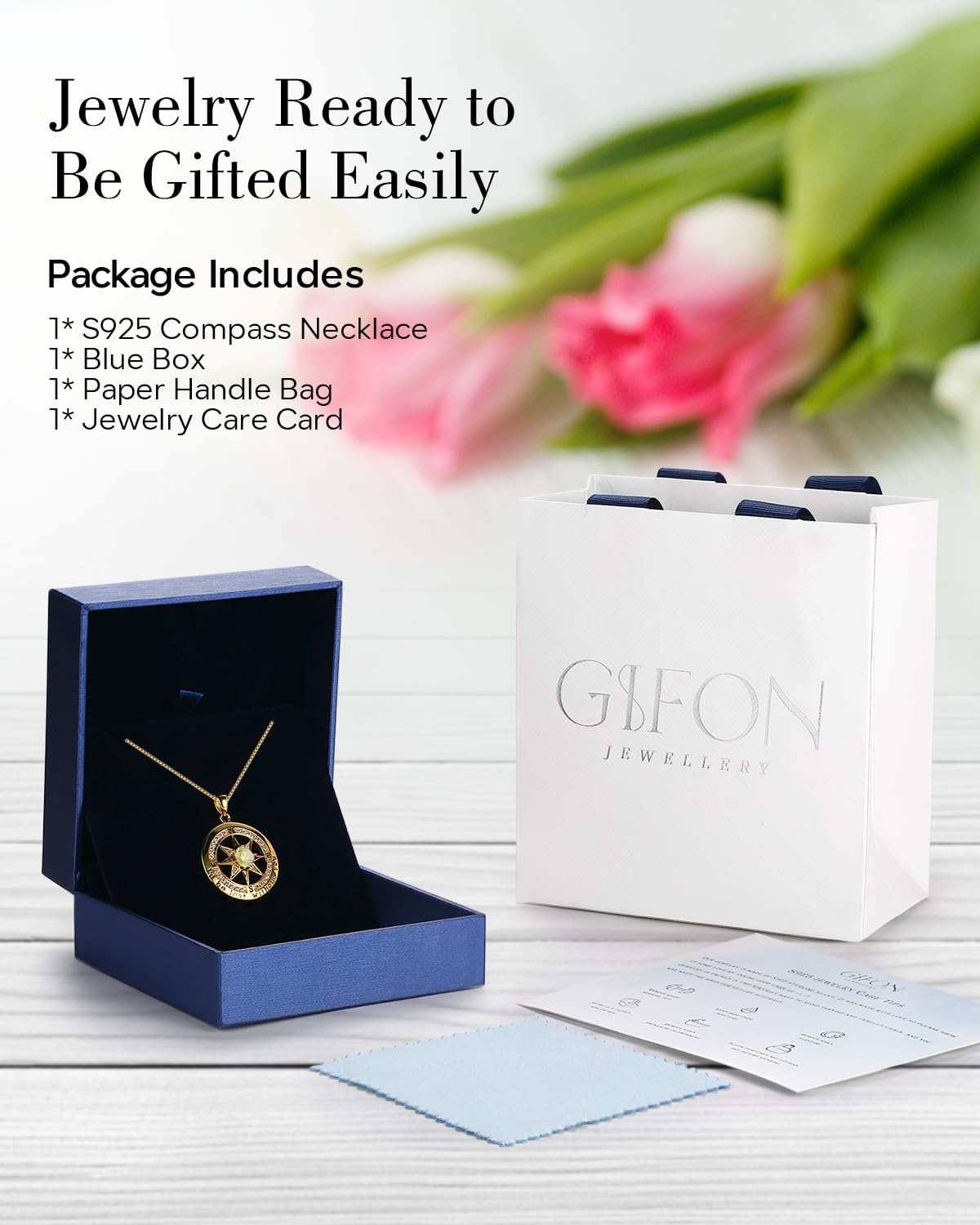 S925 Necklace Gift for Wife |Compass Jewelry |Women Anniversary |Sterling Silver |Girlfriend Birthday Necklaces for Her Valentines |I'd be Lost without You |Jewel 18K Gold Aug 08