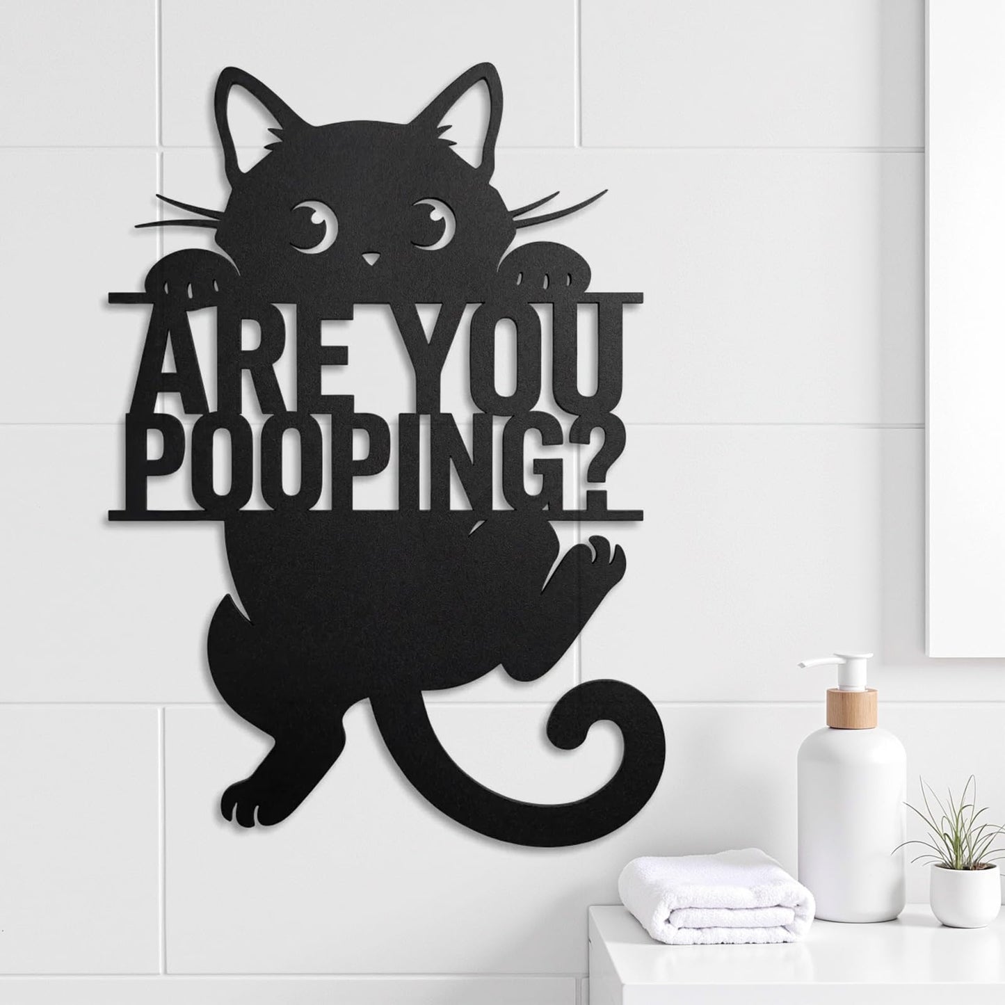 FANTAART Black Cat “Are You Pooping” Bathroom Signs Wall Art,15x11 Inch Funny Metal Cat Restroom Sign Animal Bathroom Wall Art for Toilet, Cat Lover Gifts for Women Home Decor