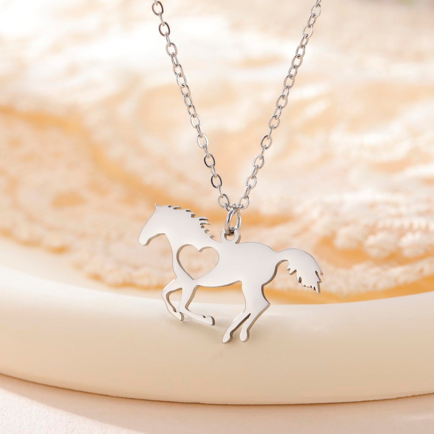 VASSAGO Horse Necklace for Women Men Stainless Steel Horse Pendant Necklace Animal Jewelry Horse Lover Gifts (silver heart horse)
