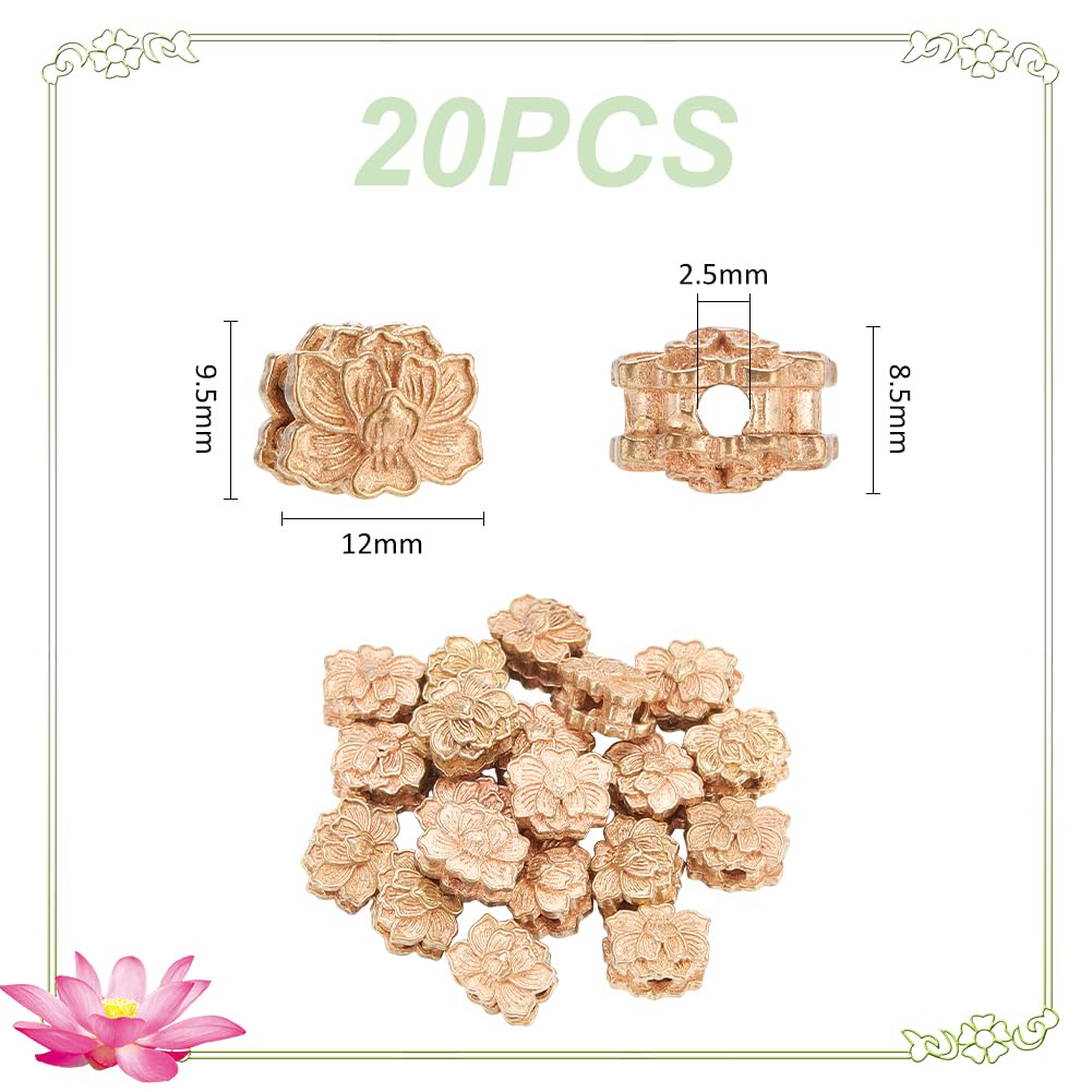 PH PandaHall About 20 pcs Tibetan Metal Flower Beads Brass Unplated Lotus Flower Spacers Beads Charms for Jewelry Makings 9.5x12mm Hole: 2.5mm