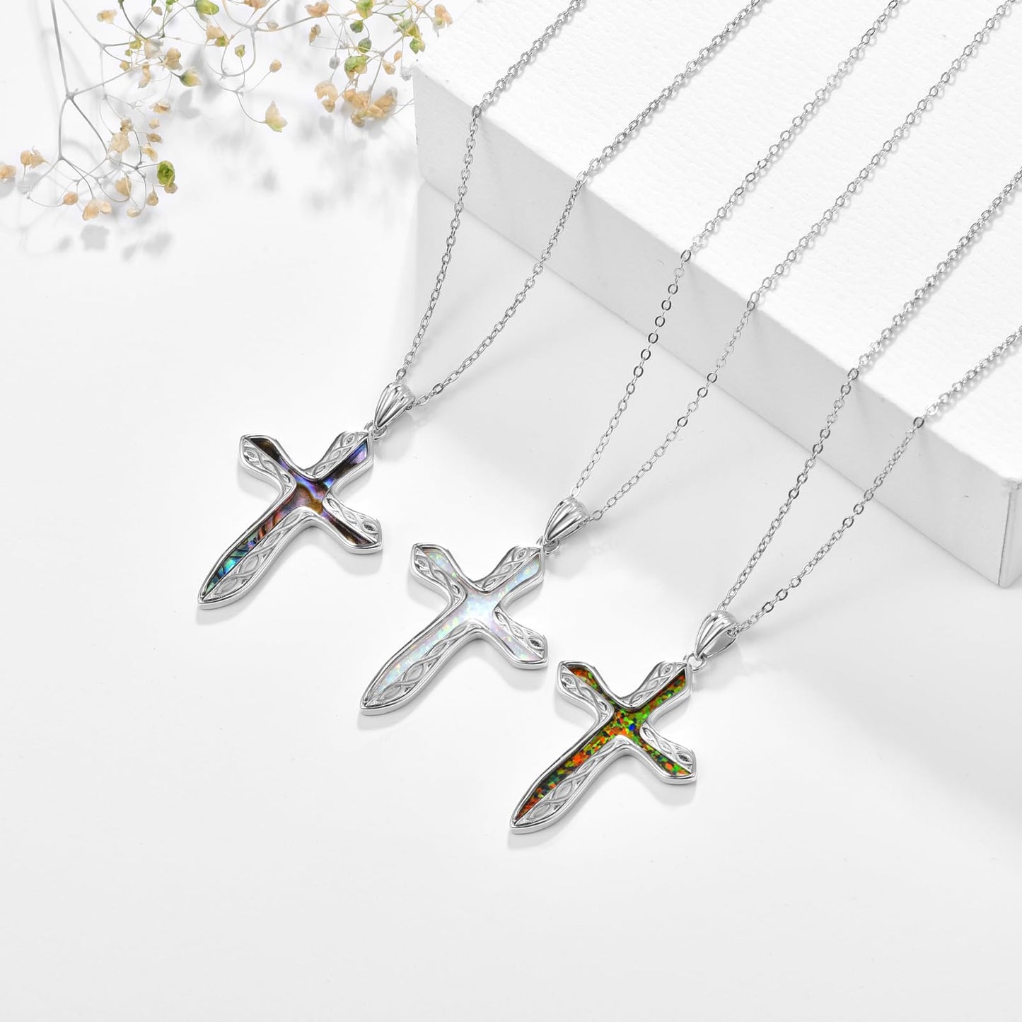 Dreamboat Sterling Silver Cross Necklace for Womens Cross Pendant Faith Christian Jewelry Abalone Shell Celtic Necklace Confirmation Religious Gifts for Mom