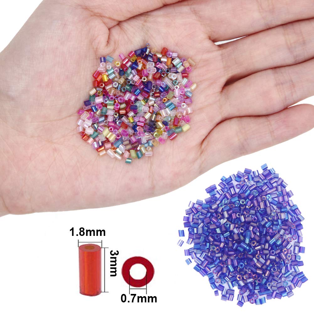 EuTengHao 14400pcs Tube Beads Bugle Glass Seed Beads, Small Craft Spacer Beads for DIY Bracelet Necklaces Crafting Jewelry Making Supplies with Two Crystal String (3mm, 600 Per Color, 24 Colors)