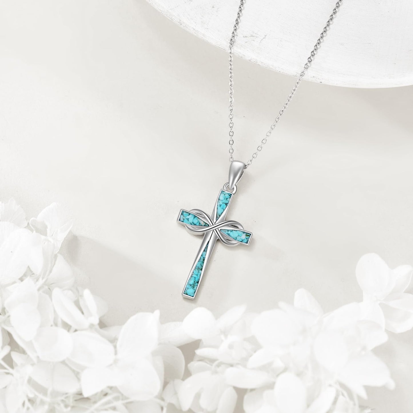 ONEFINITY Cross Necklace 925 Sterling Silver Turquoise Cross Pendant Religious Jewelry Gifts for Women Men