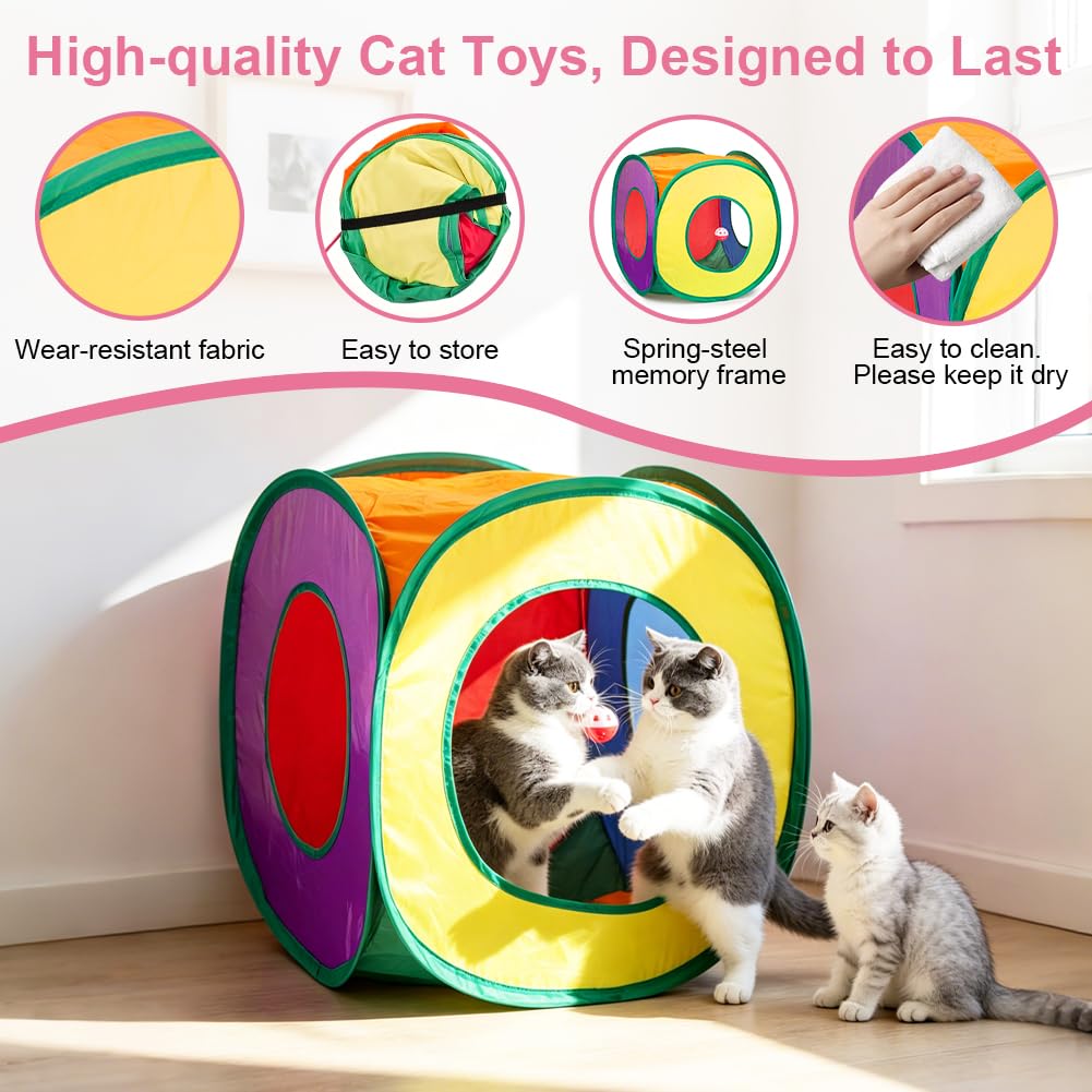 Retro Shaw Cat Toys Pack 33Pcs, Interactive Kitten Toys for Indoor Kittens Cats, Collapsible Kitty Play Tunnel Tent Feather Wand Balls Bell Springs Mouse Kitty Toys for All Breeds 15.7 Inches