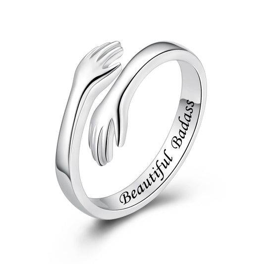 ACJFA S925 Sterling Silver Hug Ring for Women Adjustable Thumb Ring Birthday Gifts (Beautiful Badass)