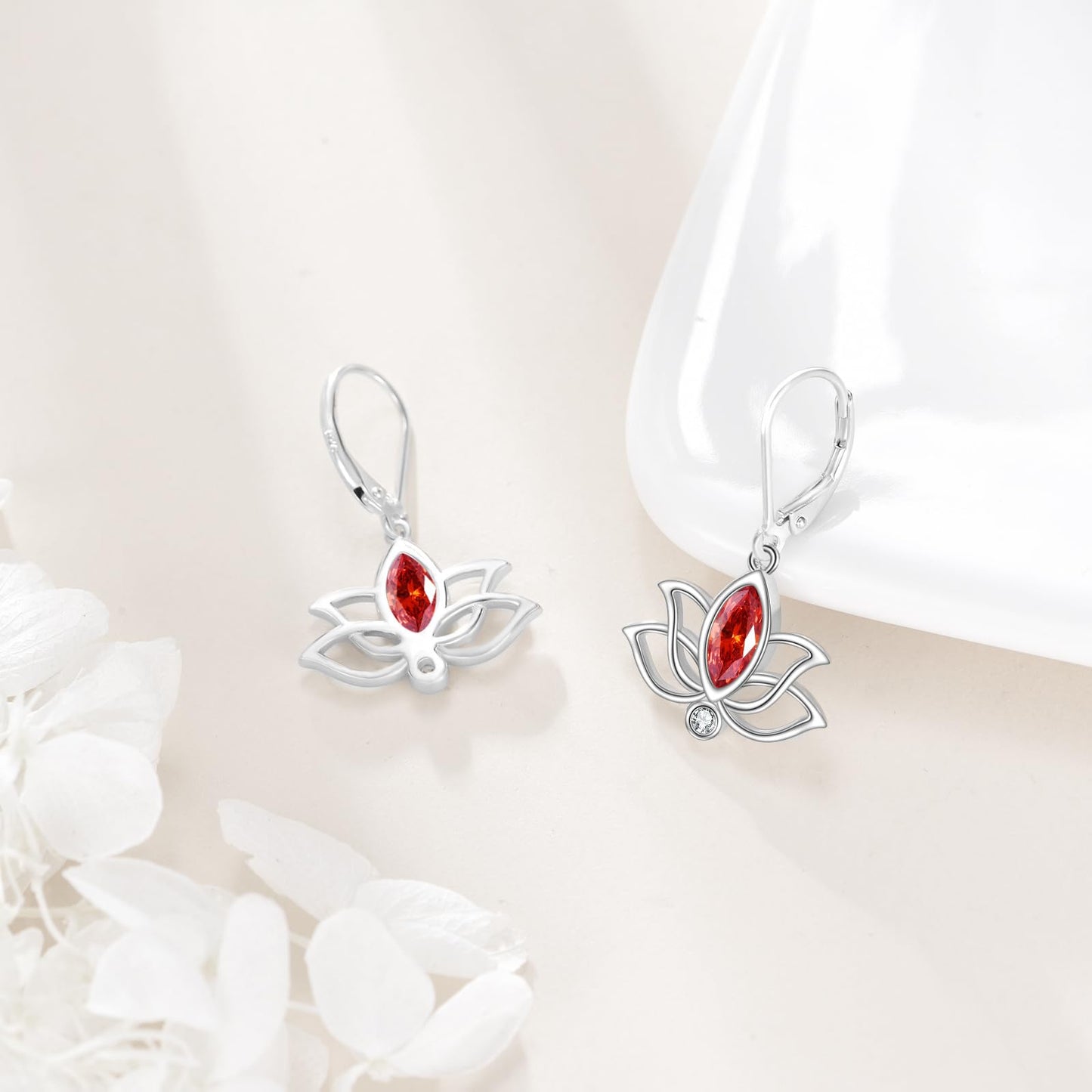 YFN Lotus Flower Earrings Sterling Silver Birthstone Lotus Leverback Dangle Drop Earrings Jewelry Gifts for Women (G. Jul)