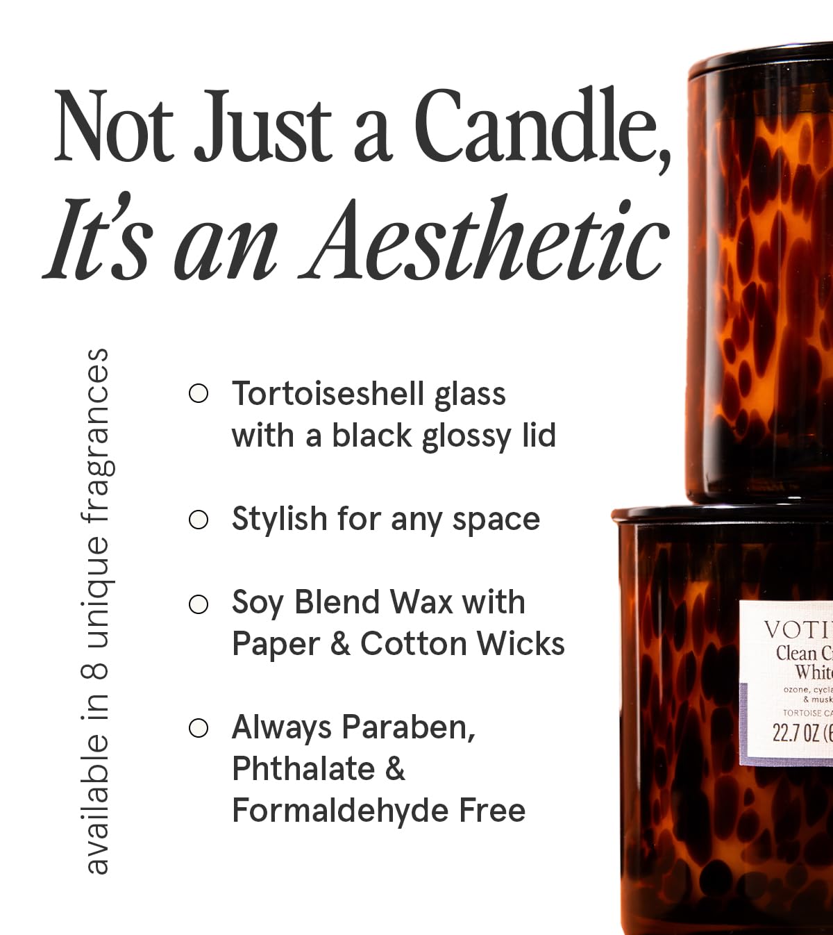 Votivo Clean Crisp White Tortoise Scented Candle | 22.7 oz Soy Wax Blend | Luxurious Cotton Scent | Decorative Home Decor Tortoiseshell Pattern | 100 Hour Burn Time