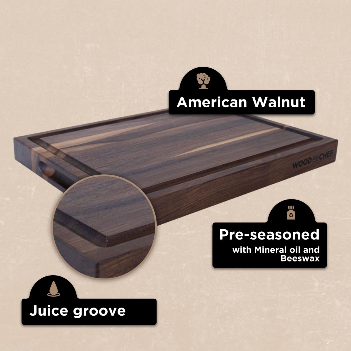 Extra Large XL Cutting Board from American Walnut - Heavy Reversible Butcher Block with Juice Groove for Cutting Meat and Juicy Veggies Easily - Walnut Chopping Board - 24x18x1.5"