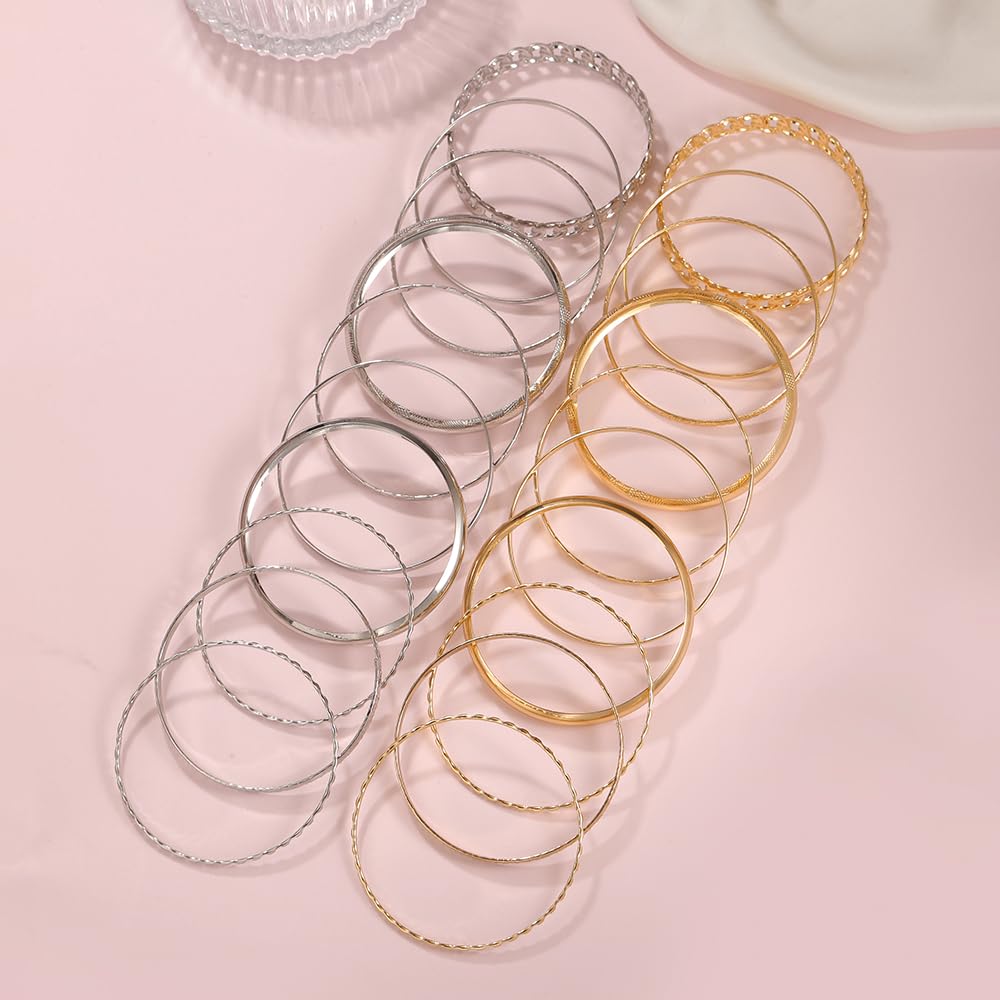 RINTOLER 10Pcs Gold Bangle Bracelets Set for Women - Multi Layer Stackable Textured Chunky Bracelets Indian Bangles Boho Jewelry Set (B-10PC-Gold)
