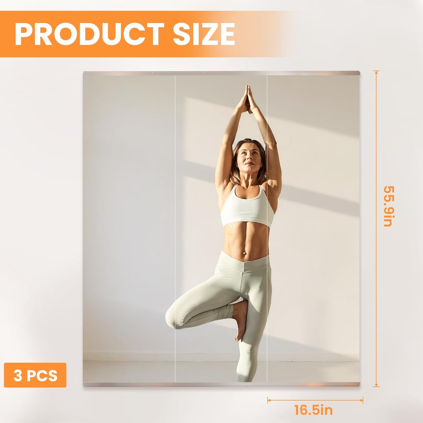 Peegel Home Gym Mirror - 56''x16''(3PCS) Large Frameless Tempered Glass Workout Mirrors for Home Gym Wall,Yoga,Garage,Dance