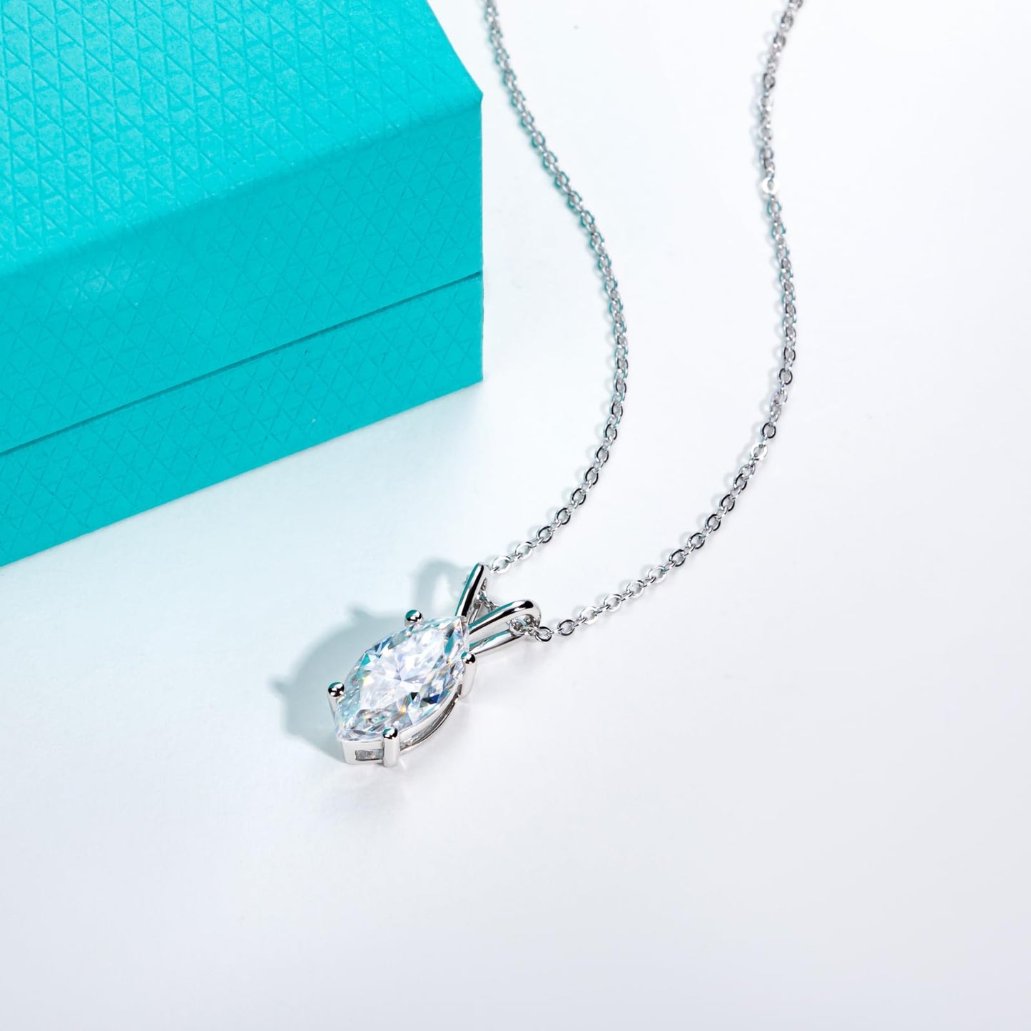 AnuClub Marquise Cut Moissanite Pendant Necklace 2CT D Color VVS1 925 Sterling Silver Everyday Wear Necklace for Women Wife Her with Certificate, 40+2+3cm Adjustable Chain