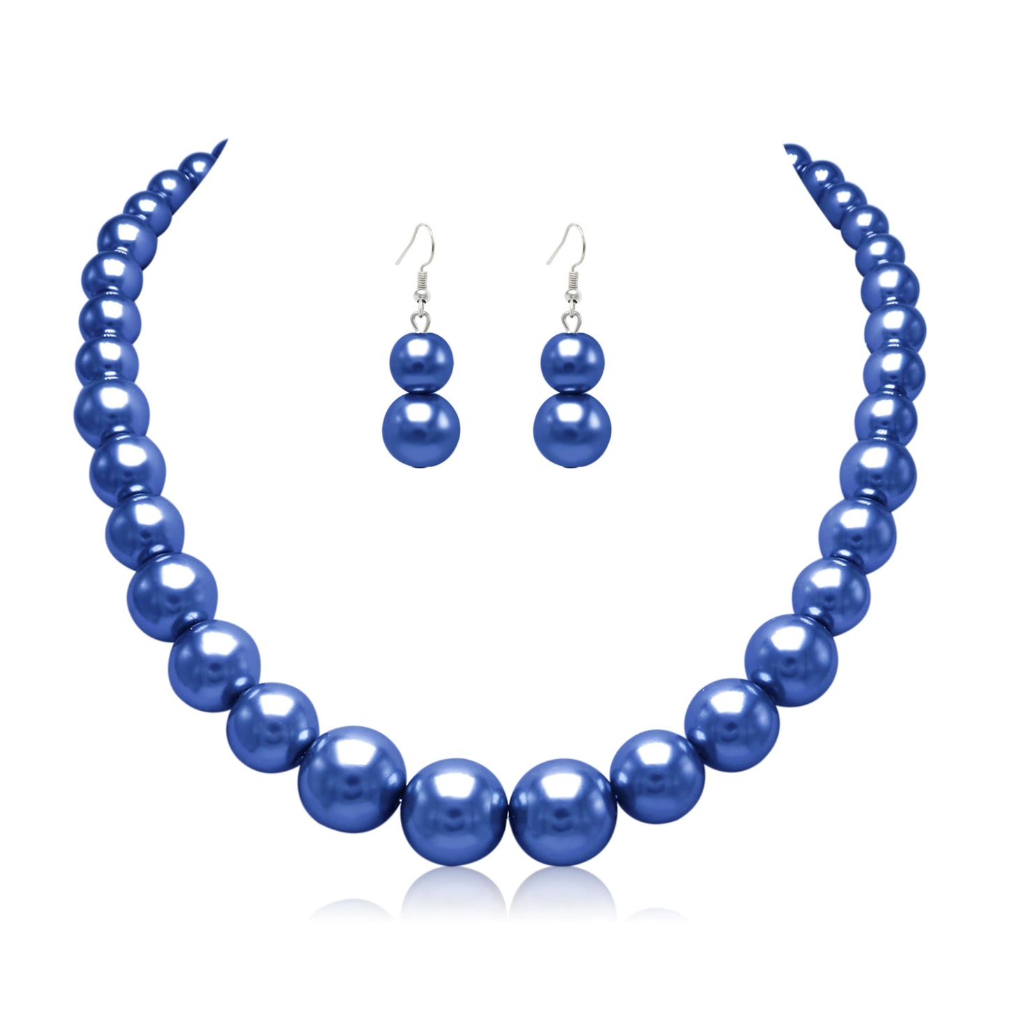 Cryshimmer Pearl Choker Necklace for Women Faux Pearl Beads Strand Necklace Earring Set Costume Jewelry(Dark Blue)
