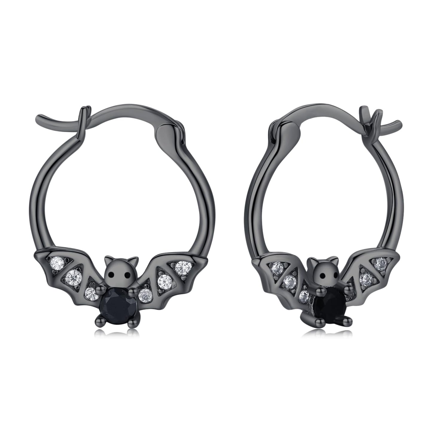 Black Bat Earrings 925 Sterling Silver Hypoallergenic Small Animal Huggie Hoop Earrings for Sensitive Ears Gothic Bat Jewelry Halloween Gifts for Women Daughter