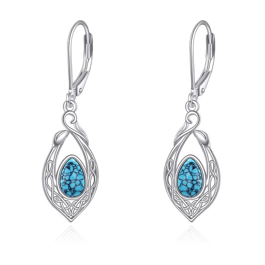 925 Sterling Silver Turquoise Earrings for Women Dangle Filigree Teardrop Leverback Earrings Birthday Mothers Day Jewelry for Mom (Turquoise)