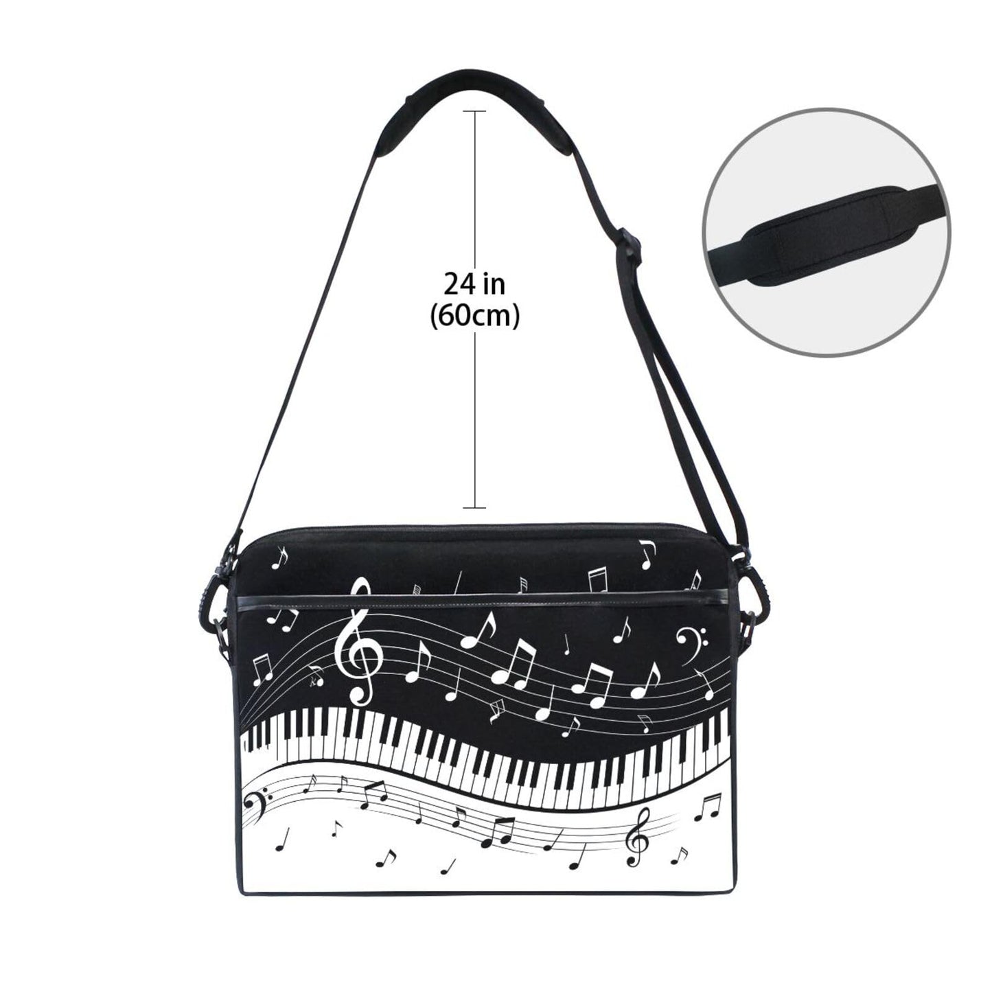 MRMIAN Fashionable Black White Music Note Score 15 inch Laptop Case Shoulder Bag Crossbody Briefcase Messenger Sleeve for Women Men Girls Boys with Shoulder Strap Handle, Back to School Gifts