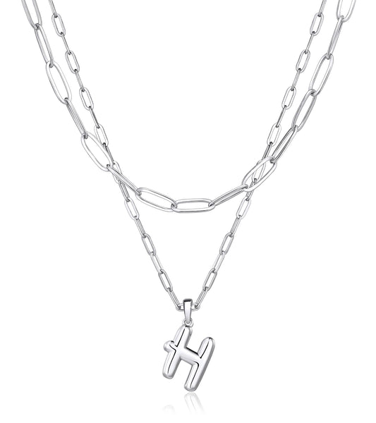 adoyi Silver Initial Necklace for Women 14k Gold Plated Layered Bubble Letter Necklaces Trendy Jewelry Chain Name H Pendant Necklace Stack Birthday Valentines Gifts