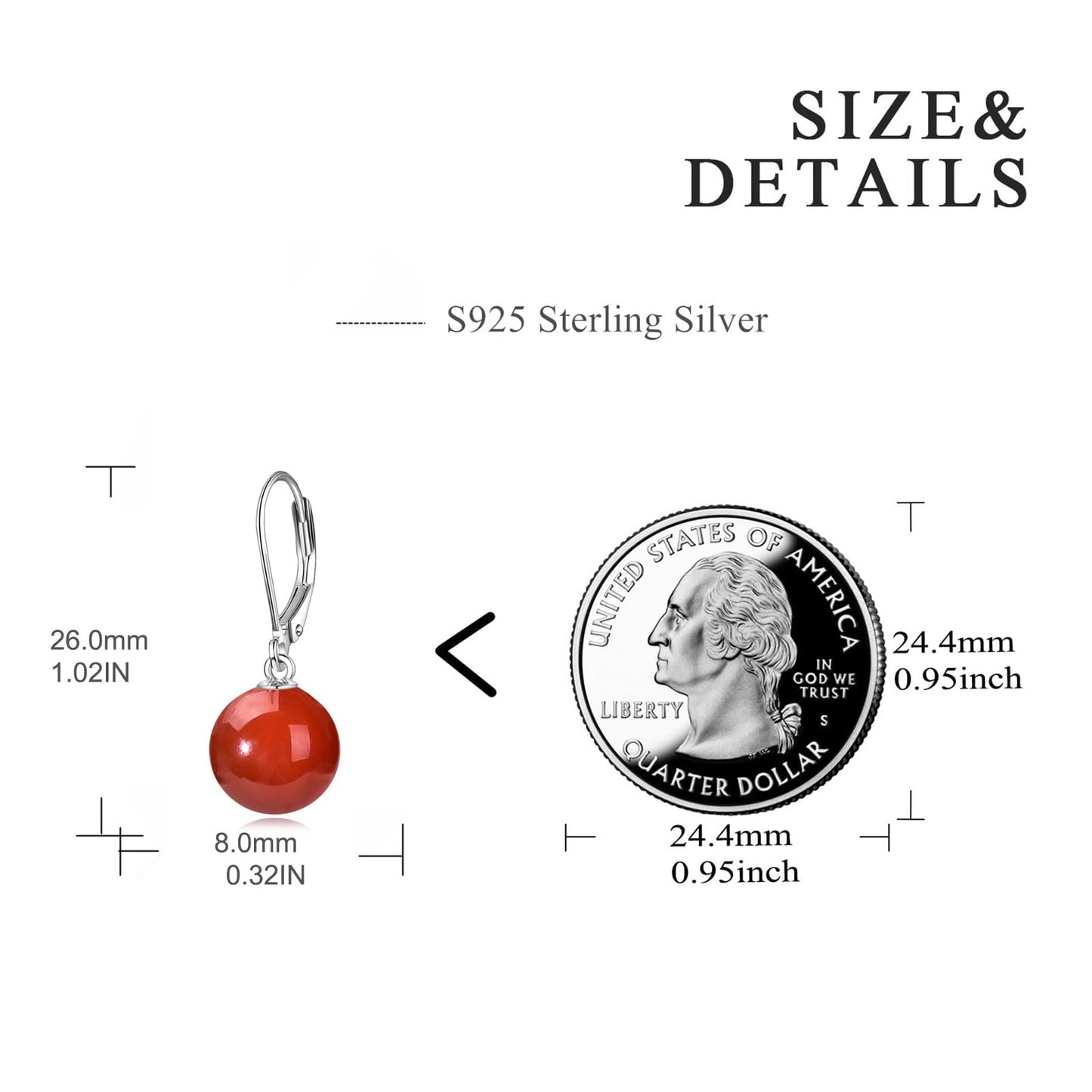925 Sterling Silver Carnelian Leverback Earrings Red Agate Dangle Drop Jewelry Gifts for Women (Red Agate)