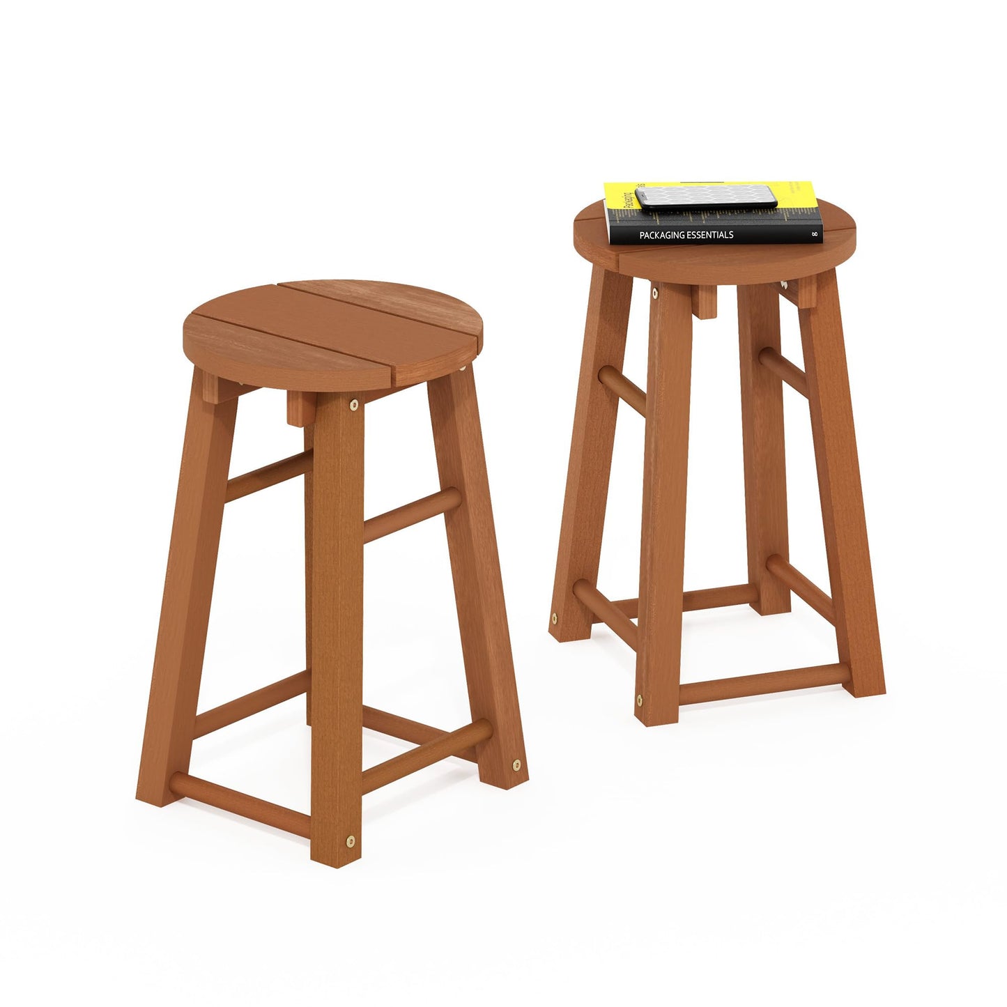 Furinno TIOMAN Outdoor Barstool, Set of 2, 18 Bar Stool in Teak Oil, for Patio, Garden, Porch, Natural