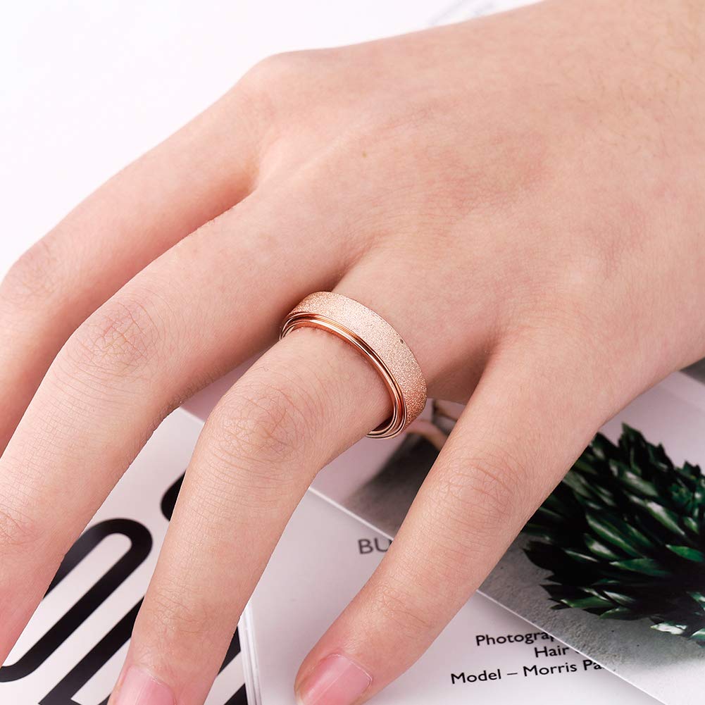 OreilleStar Anxiety Ring for Women Fidget Spinner Ring Fidget Toys Adults Titanium Stainless Steel Thumb Ring 6mm Wide Rose Gold Size 9