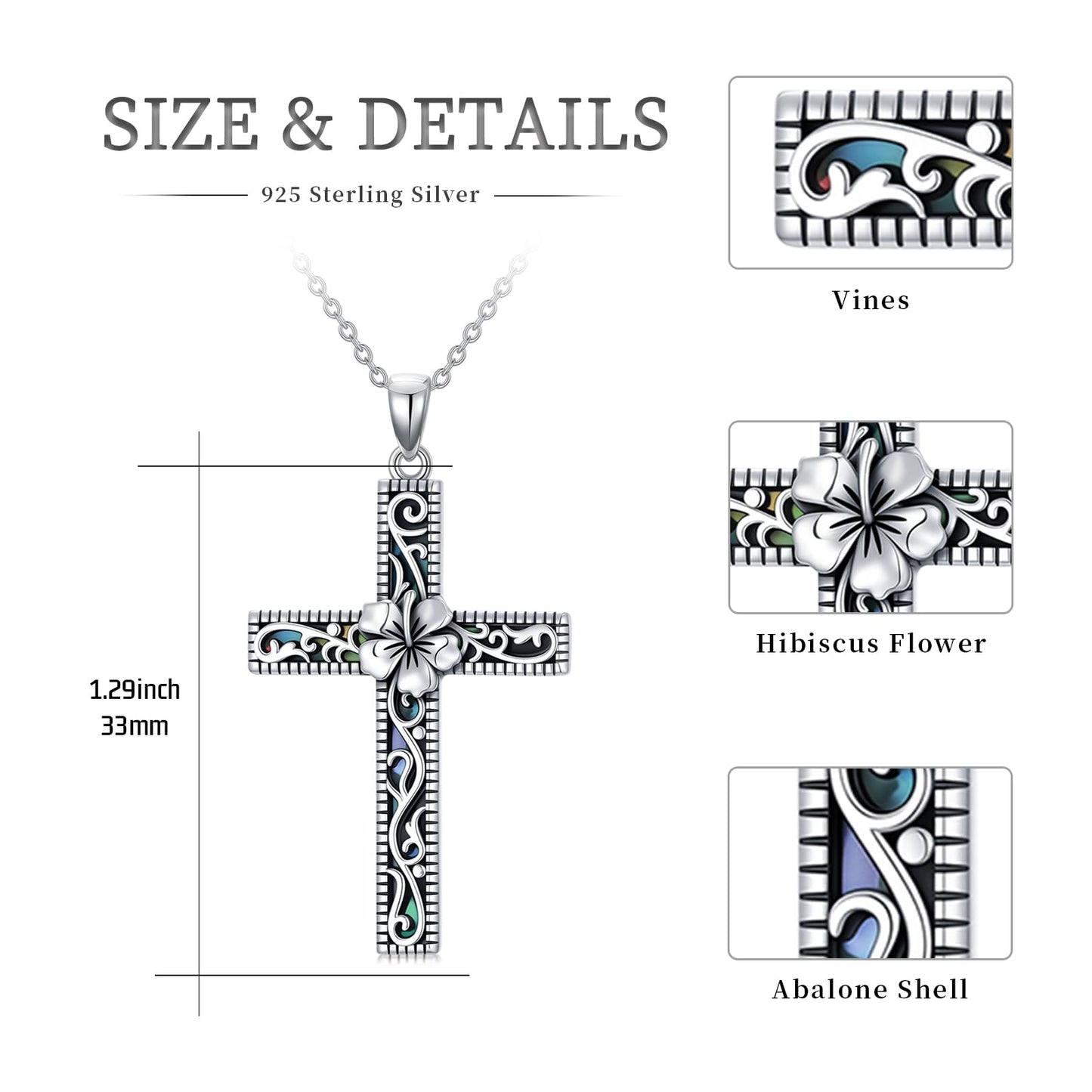 Hibiscus Necklace for Women 925 Sterling Silver Hawaiian Hibiscus Flower Necklaces Filigree Cross Religious Pendant Faith Hawaii Graduation Jewelry with Abalone Shell Mothers Day Gifts for Mom Sister Wife