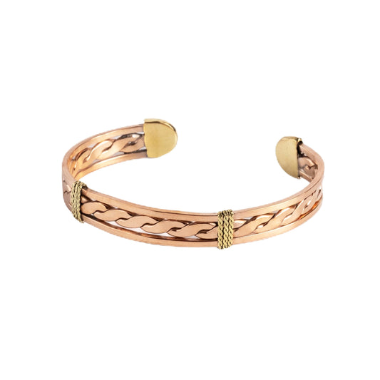 ALFIQ Handmade Copper Brass Cuff Bracelet for Men, Twisted Weave Pattern, Dark Copper (Copper Weave)