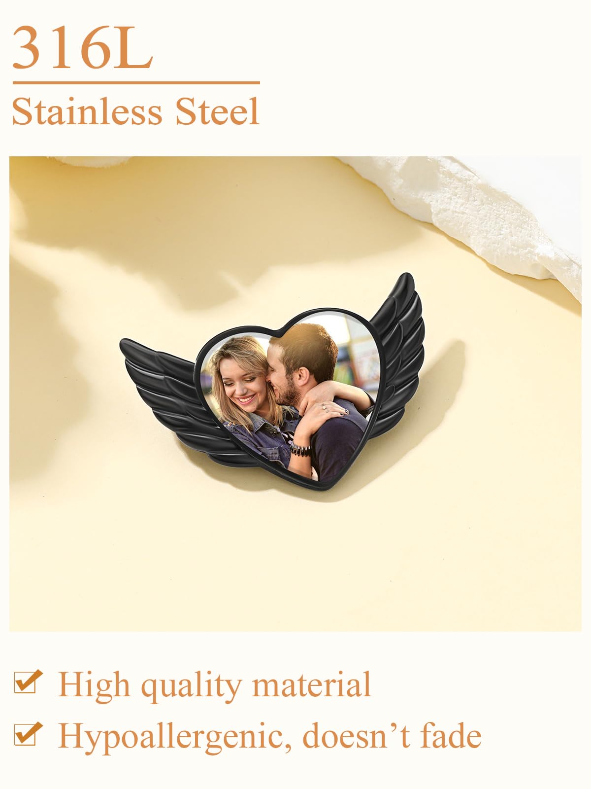 Custom4U Angel Wings Picture Broochs Wedding Bouquet Pin for Bride Name Engraved Memorial Charm for Women Men Father