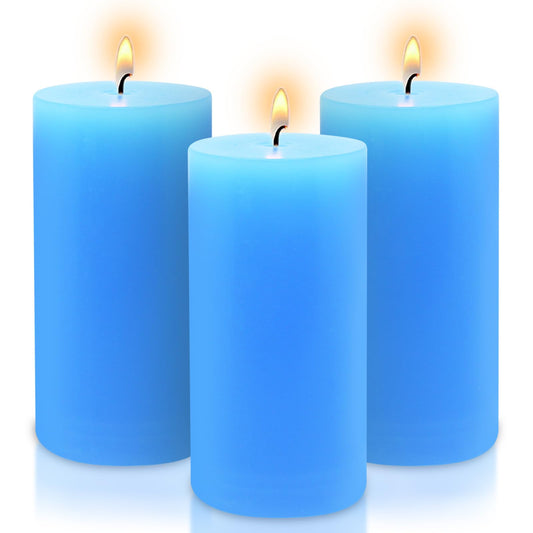 2.8x6 inch, Set of 3, Light Blue Pillar Candles for Romantic Valentine's Day and Christmas, Unscented Pillar Candles for The Home Dining Room, Smokeless, Drip-Free, Clean-Burning Emergency Candles