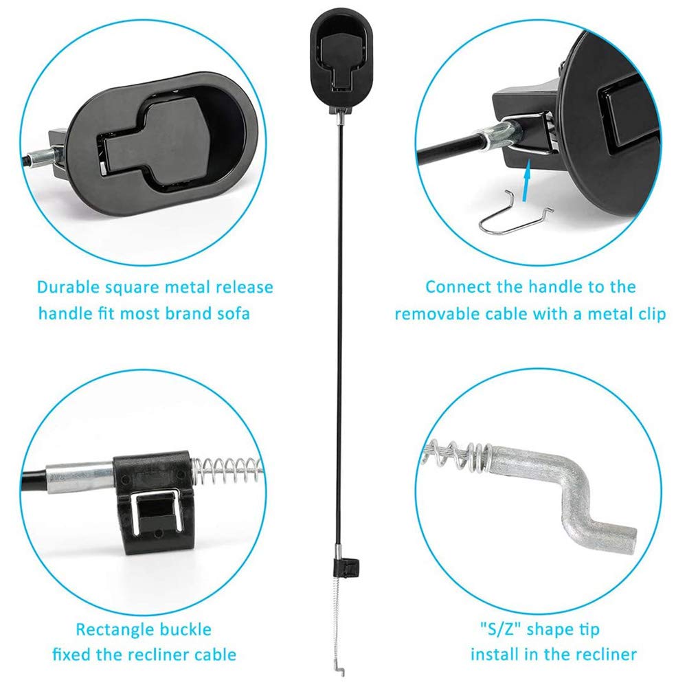 ttmagic 2Pcs Metal Recliner Handle Replacement Parts with Cable, Universal Sofa Chair Couch Release Lever Pull Handle, Fits Ashley and Most Recliner Sofa Brand, Exposed Cable Length 4.9"