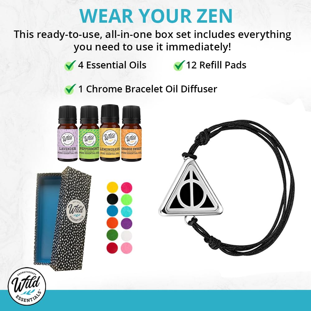 Wild Essentials Spider Essential Oil Bracelet Diffuser Gift Set, Pendant, Nylon Band, 12 Pads, Lavender, Lemongrass, Orange, Peppermint Oils, Customize Color Changing Perfume Jewelry, Aromatherapy