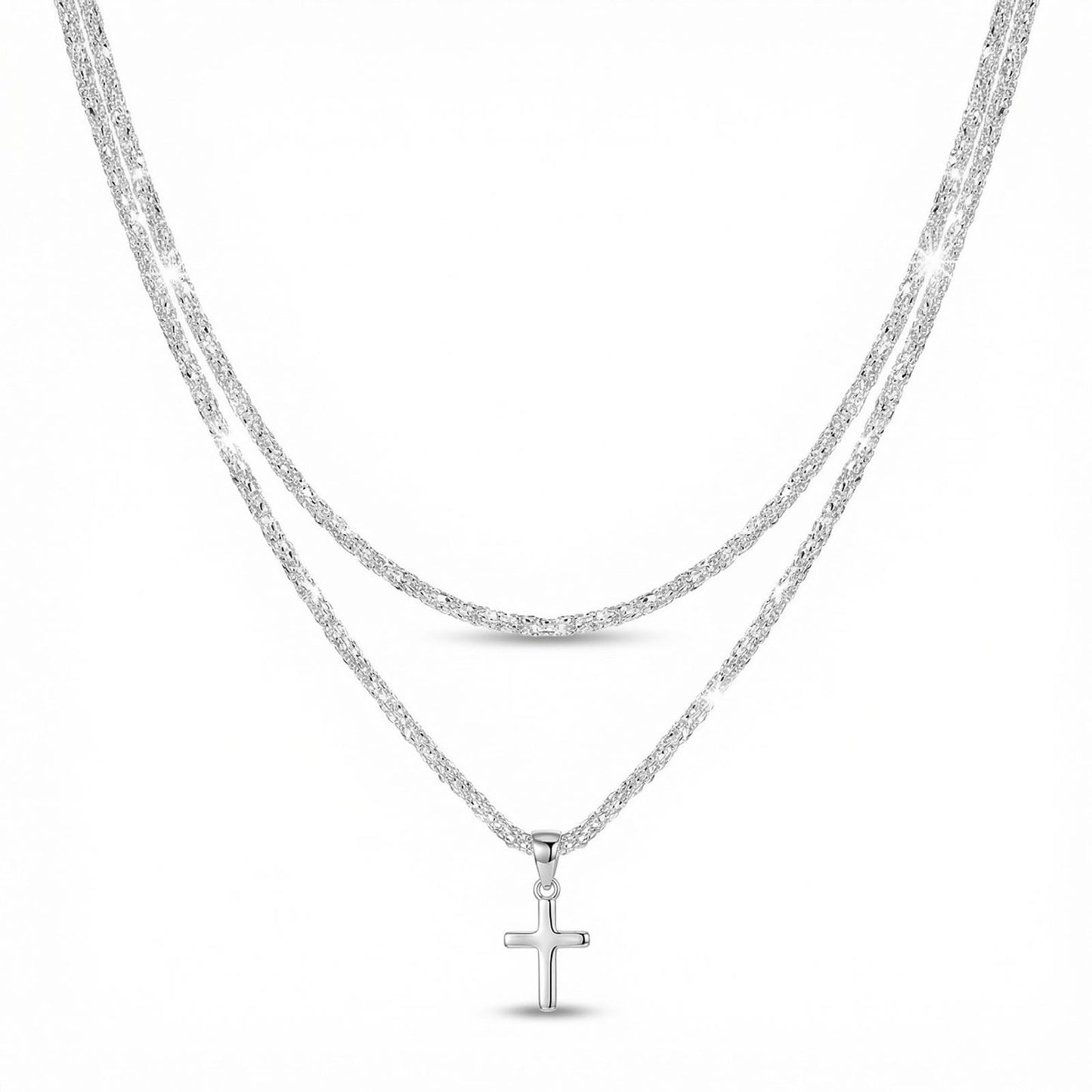 B-JWYFY Layered 925 Sterling Siver Cross Charm Pendant Necklace Set for Women Bling Double Layer Rope Chain Choker Layering Necklace Set for Wedding and Any Romantic Occasion