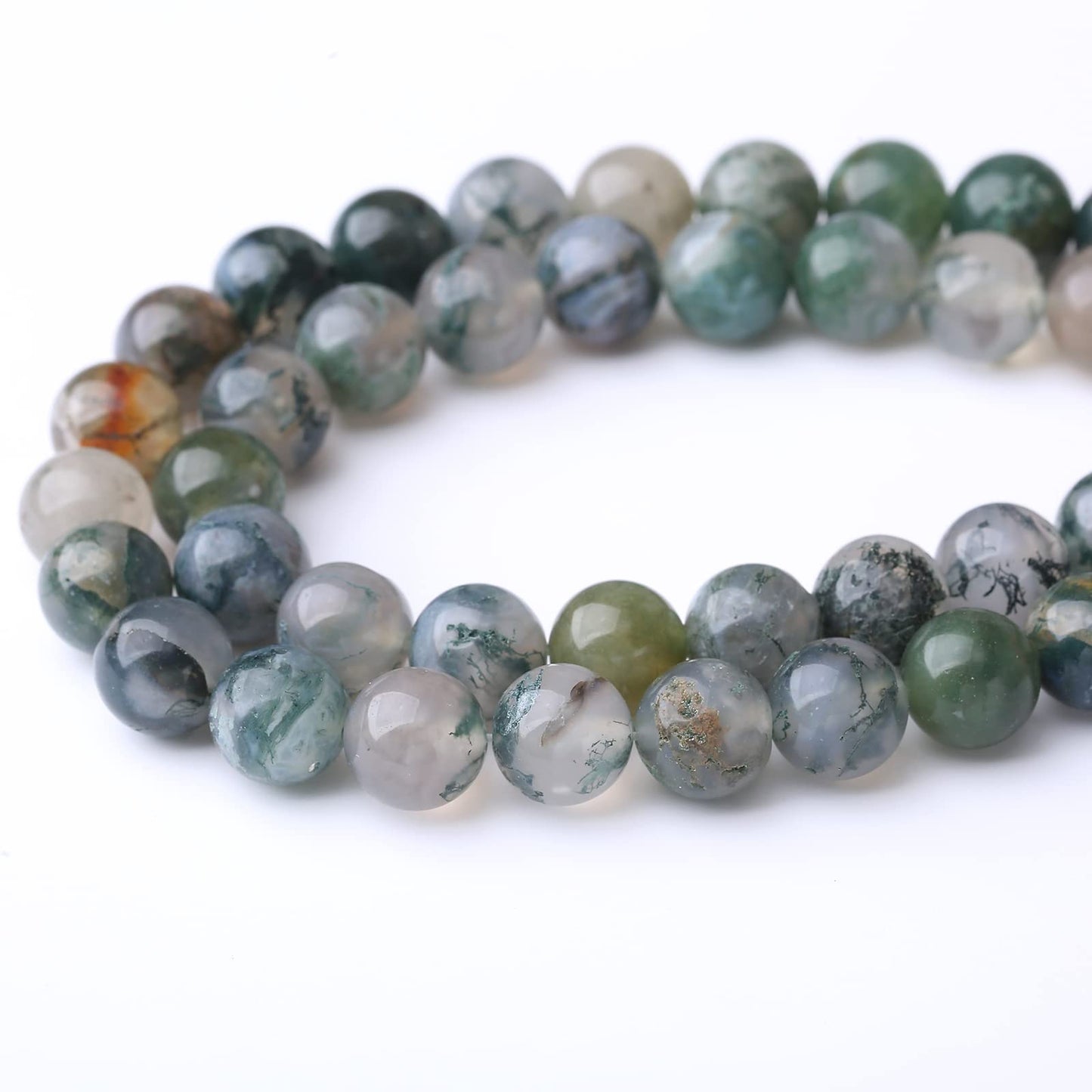 60PCS 6MM Natural Moss Agate Stone Beads Energy Healing Beads for DIY Jewelry Bracelet Necklace Making for Jewelry Making15Inch