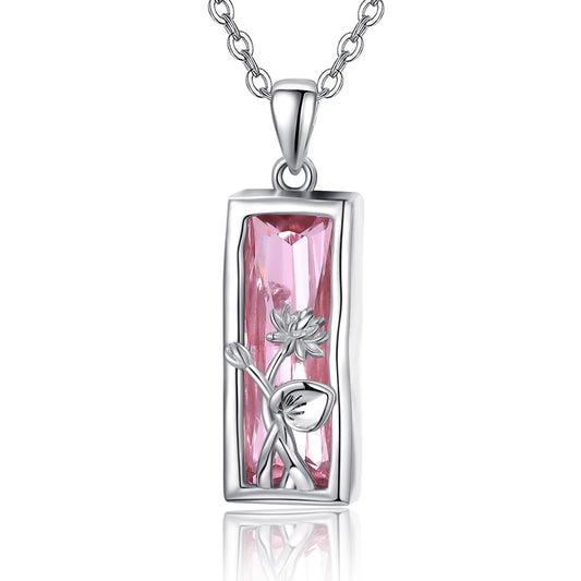 AENEAS Valentines Day Gifts for Women Her Lotus Necklace 925 Sterling Silver Pink Crystal Pendant Lotus Flower Jewelry Gifts for Women Her Wife