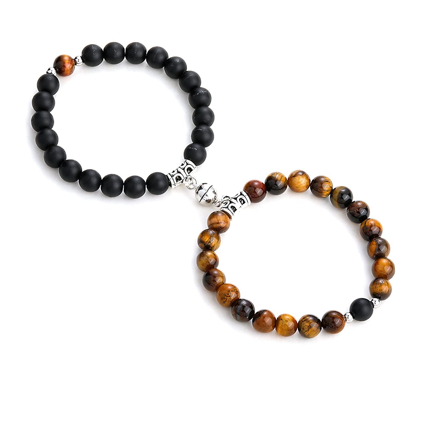 Caiyao 2Pcs Natural Stone Chakra Tiger Eye Beads Bracelet Set Couples Matching Frosted Stone Bracelet for Women Men Best Friend Lovers Friendship Unisex Jewelry Gift-E tiger