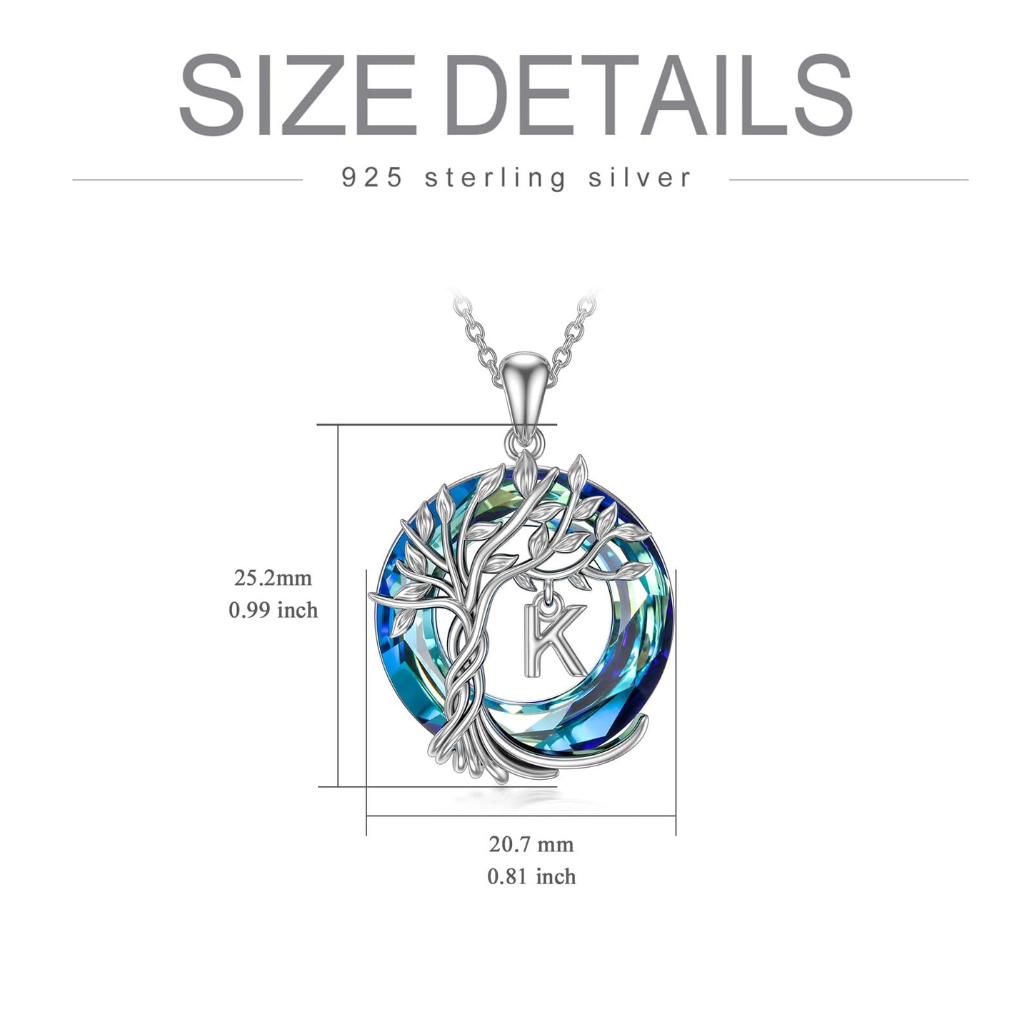 TOUPOP Tree of Life Initial Necklace Gifts for Women Sterling Silver Initial K Letter Jewelry Irish Crystal Pendant Birthday Gifts for Women Her Mom Wife Daughter