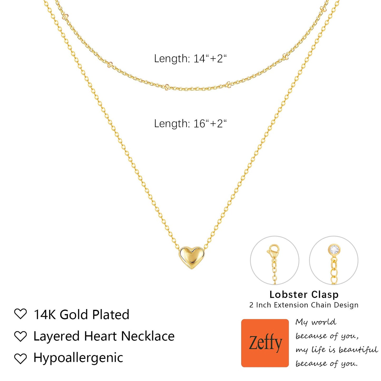 Zeffy Layered Tiny Puffy Heart Pendant Necklace Cute Heart Choker Necklace Simple Gold Necklace Jewelry for Women Trendy Gift