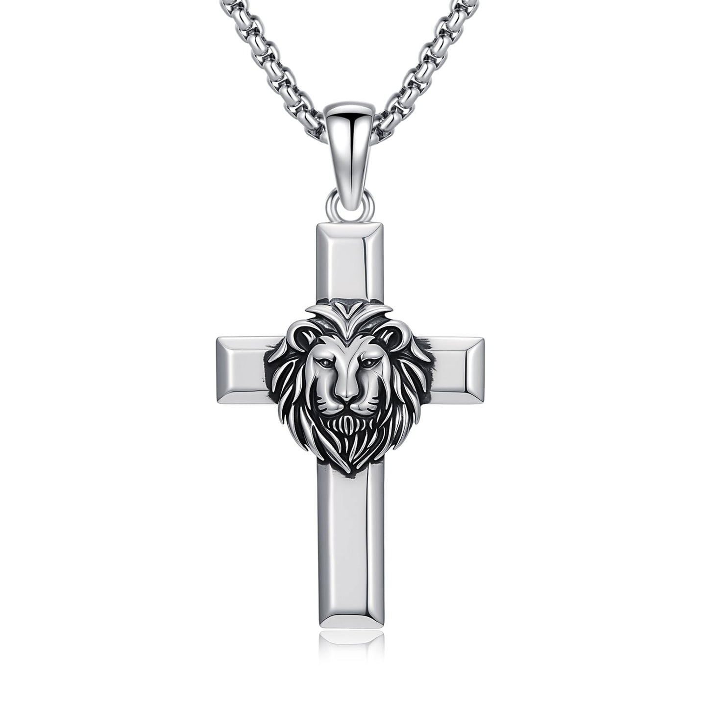 YEESIA Cross Necklace for Men Women 925 Sterling Silver Lion Cross Pendant Necklace, Christian Jewelry, Gift for Men Women