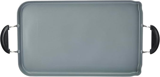 GoodCook Everyday Double Griddle Pan Ceramic Nonstick Aluminum Construction for Even Heating Non-Toxic PTFE & PFOA Free, 18x11-Inch, Rectangular, Black