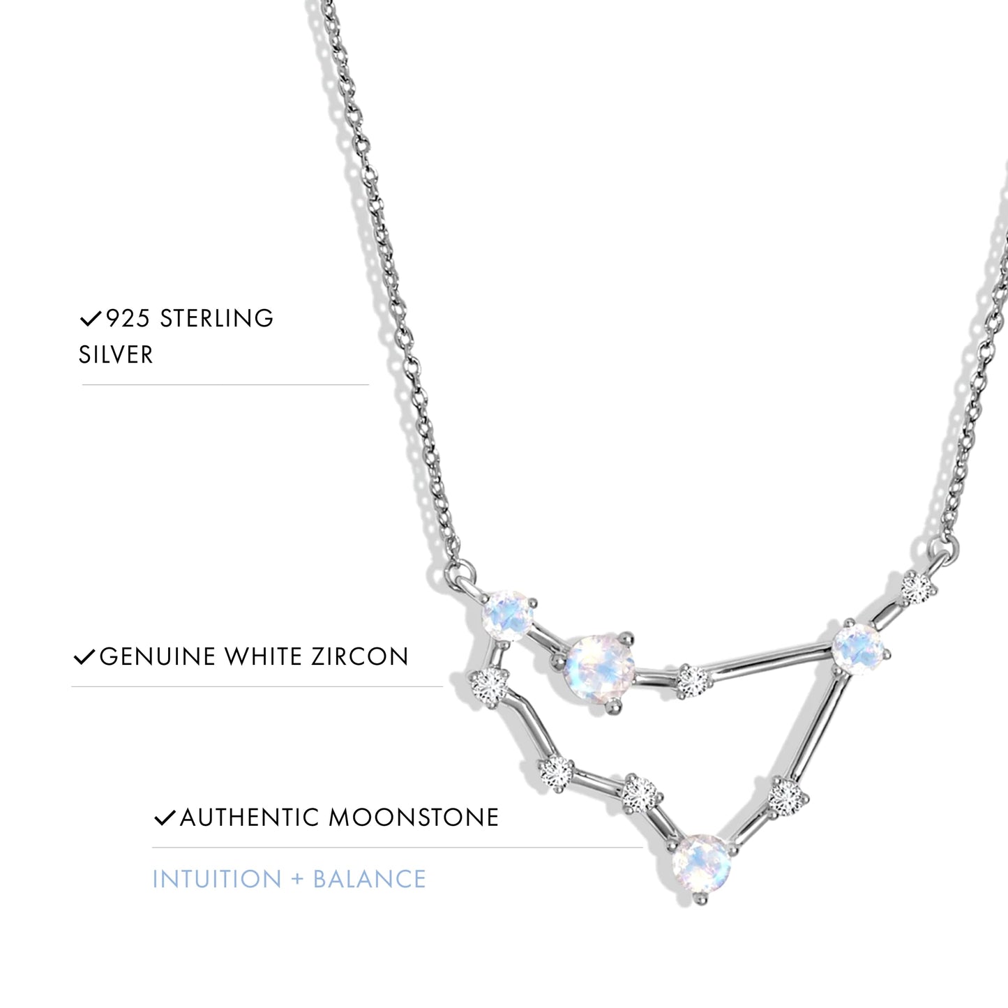 Moon Magic Moonstone Necklace - Capricorn Zodiac Constellation / 925 Sterling Silver - 18k Rose Gold - Yellow Gold Rainbow Moonstone Necklaces for Women/Authentic Rainbow Crystal Jewelry