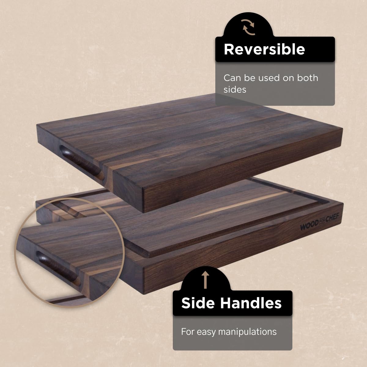 Extra Large XL Cutting Board from American Walnut - Heavy Reversible Butcher Block with Juice Groove for Cutting Meat and Juicy Veggies Easily - Walnut Chopping Board - 24x18x1.5"