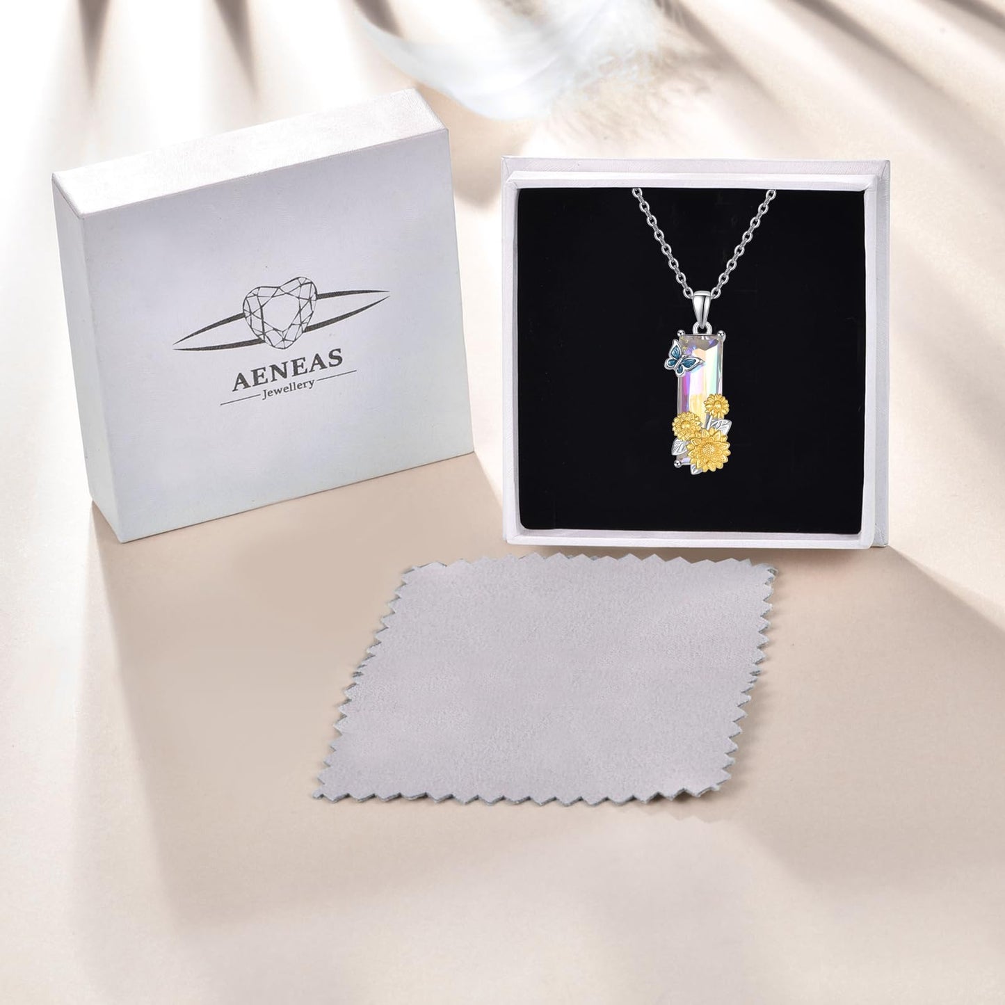 AENEAS Valentines Day Gifts for Women Her Sunflower Necklace for Women 925 Sterling Silver Butterfly Sunflower Necklace 18K Gold Plated Hypoallergenic Crystal Jewelry Gift for Wife