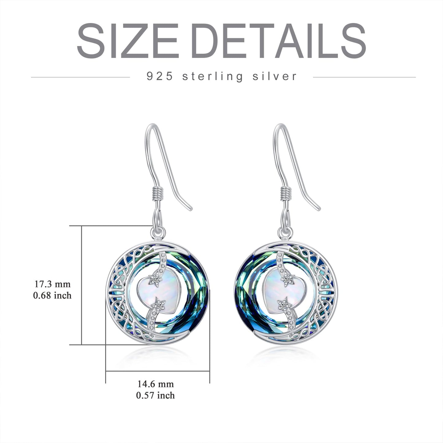 TOUPOP Opal Earrings October Birthstone Earrings Sterling Silver Moon and Star Drop Dangle Earring Jewelry Blue Crystal Birthday Mothers Day Gifts for Women Mom Her