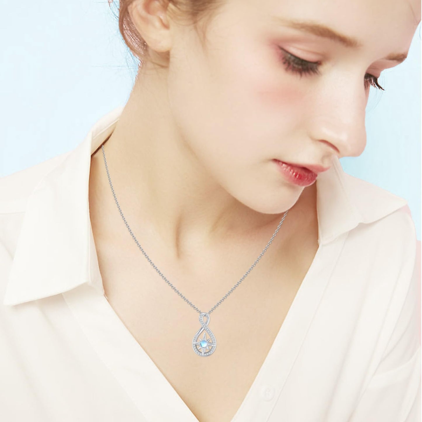 Silikepa Star Necklace for Women 925 Sterling Silver North Star Pendant Necklace Infinite Rotating Pendant with Moonstone Jewelry Gift for Women