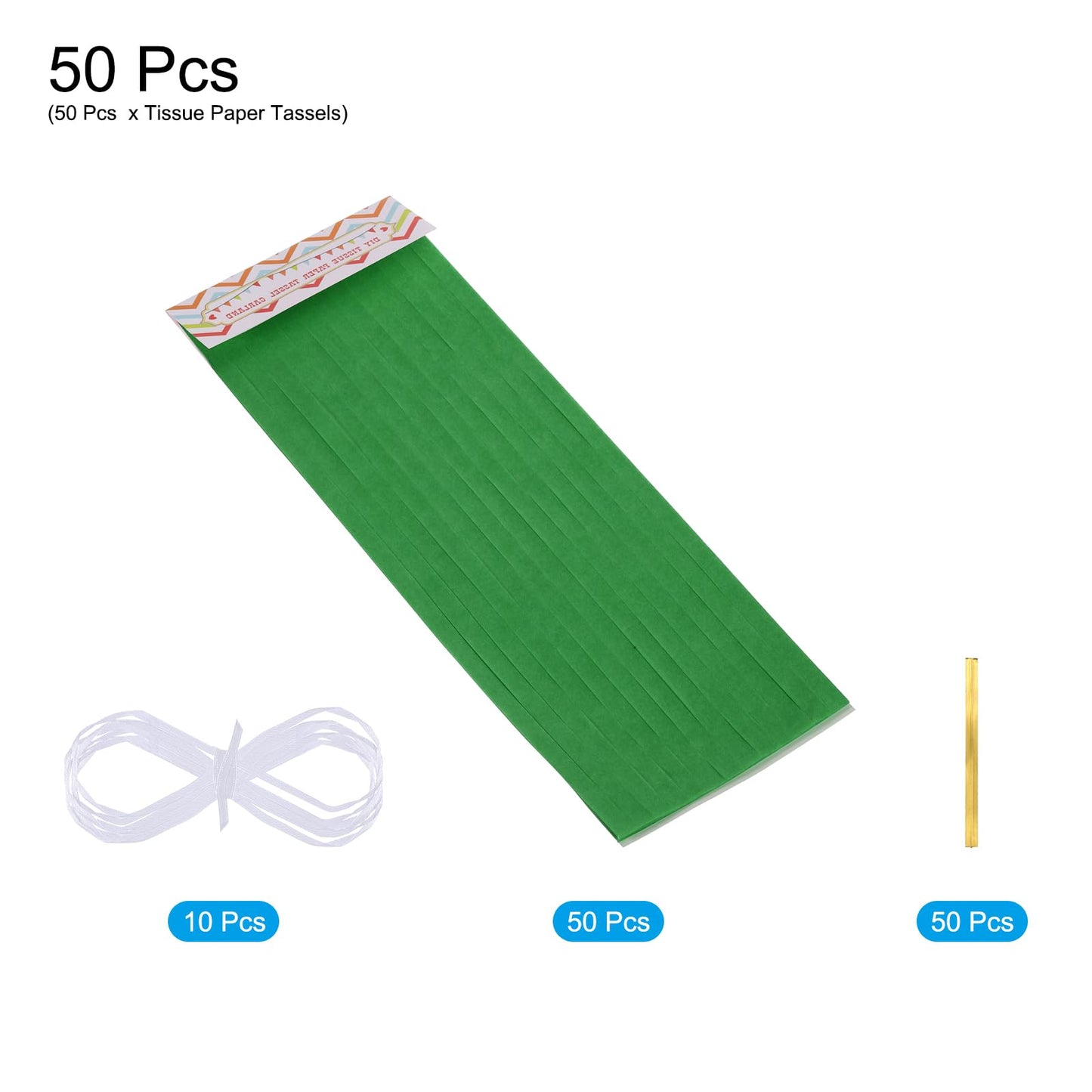 MECCANIXITY 50Pcs Dark Green Tassel Garland Banner with Rope Tissue Paper Tassels Party DIY Kits for Anniversary Wedding Birthday Party