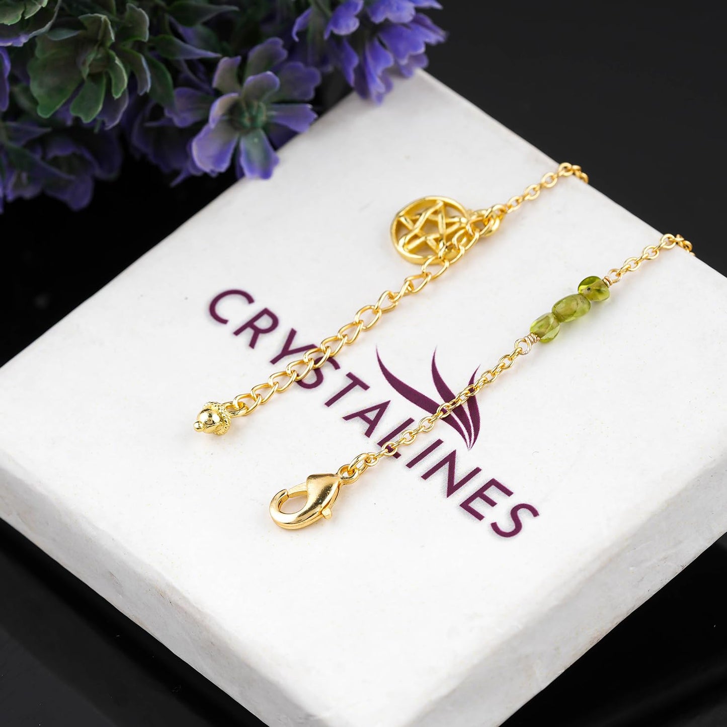 CRYSTALINES Natural Green Apatite Gemstone Nuggets Beads, Handmade Station Dangle Star Charms Anklet, 14K Gold Plated, Adjustable Fashion Boho Jewelry for Women, Healing Crystals, Christmas Gift