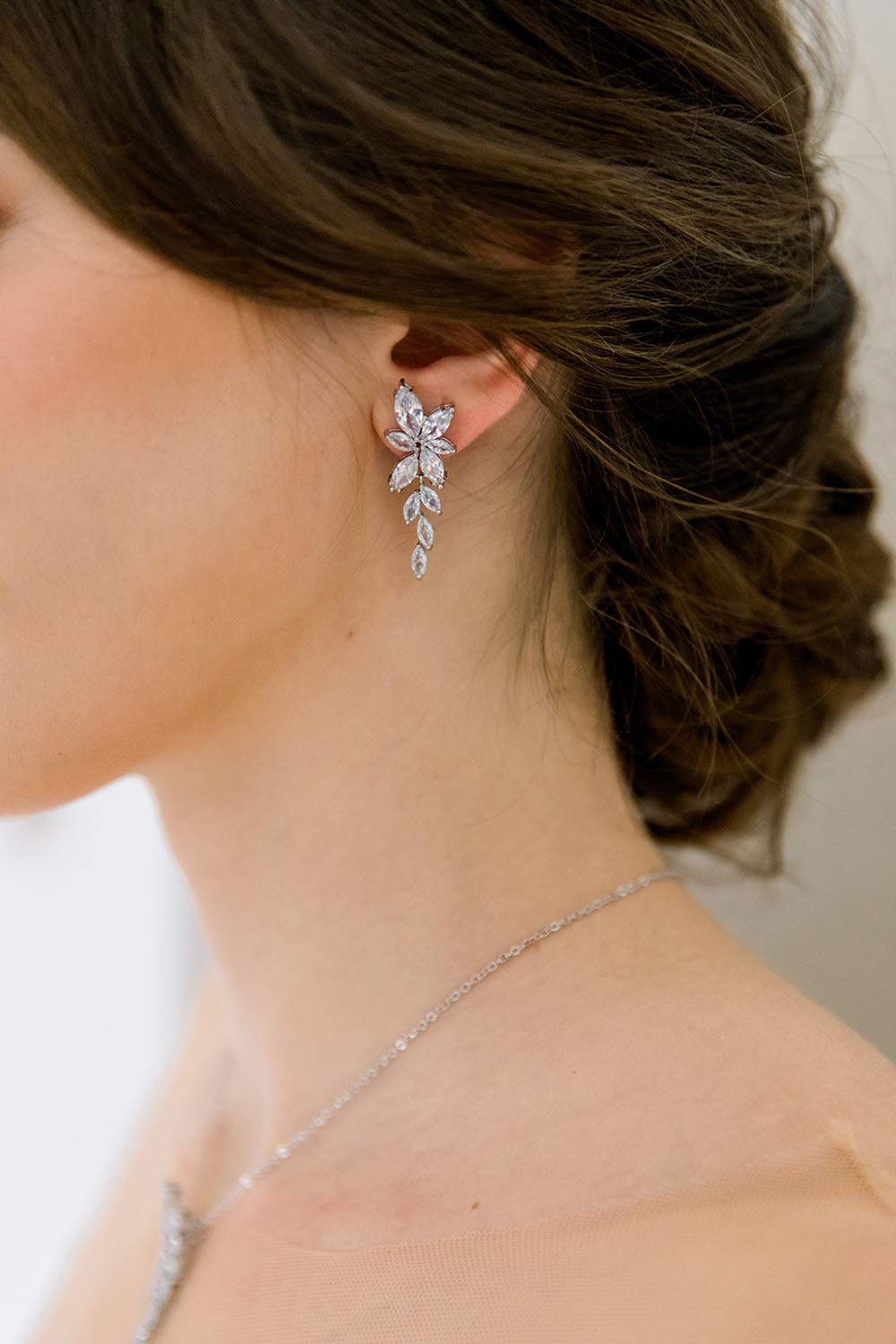 SWEETV Marquise Rose Gold Cubic Zirconia Bridal Earrings, Elegant Wedding Earrings for Brides Bridesmaids, Crystal Formal Drop Earrings for Women Jewelry Gifts